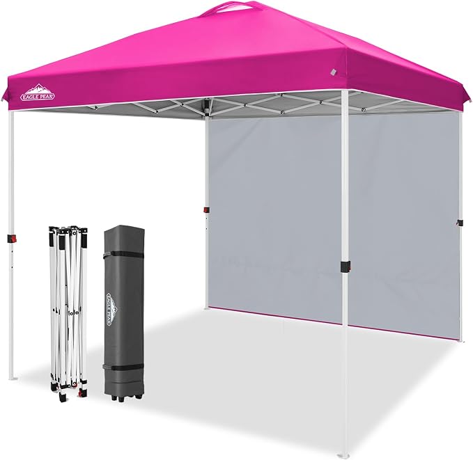 EAGLE PEAK Commercial Canopy 8x8 Pop Up Canopy Tent with 1 Sidewall, Easy Setup Heavy Duty Instant Event Shelter for Vendors & Markets, Outdoor Sun Shade, Pink