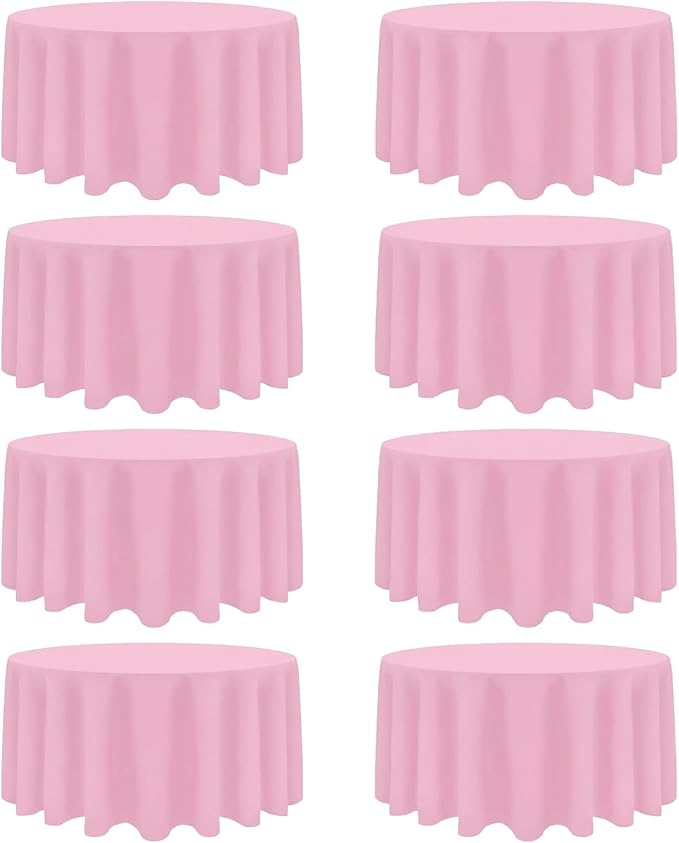 8 Pack Pink Round Tablecloth 90 Inch Wrinkle Resistant Round Pink Table Cloth Reusable and Washable Polyester Fabric for Holiday Buffet Wedding Party and Banquet