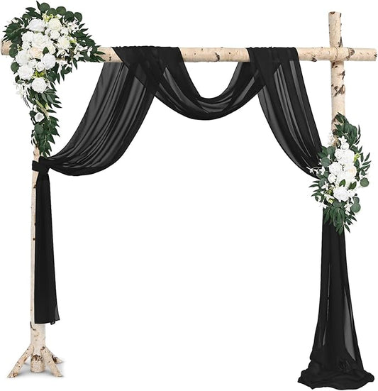 Wedding Arch Draping Fabric,1 Panel 28" x18ft Black Wedding Arch Drapes for Ceremony Sheer Chiffon Fabric Drapes Arbor Drapery Decorations for Reception Party