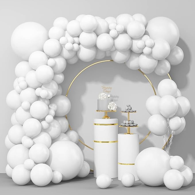 Isndare 100Pcs White Balloons, White Balloon Garland Arch Kit 18/12/10/5 Inch Pastel White Latex Balloon Different Sizes Pack for Birthday Wedding Baby Shower Graduation White Theme Party Decoration