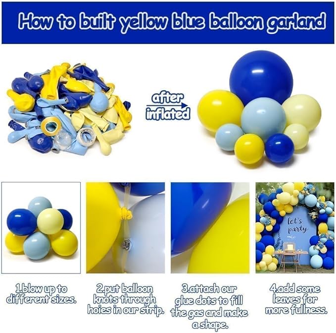 Royal Blue Yellow Balloon Arch, Double Stuffed Pastel Yellow Blue Balloon Garland Kit for Birthday Bridal Wedding Summer Graduation Baby Shower Main Squeeze Lemon Pooh Banana Party Decor
