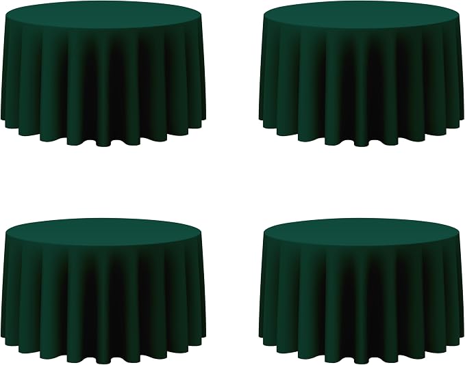 BRILLMAX 4 Pack Hunter Green Round Tablecloths 120 Inch for 60” Tables - 150 GSM Polyester Fabric, Floor Length Drop, Water, Stain & Wrinkle Resistant Cloth Cover for Wedding Reception Banquet Dining