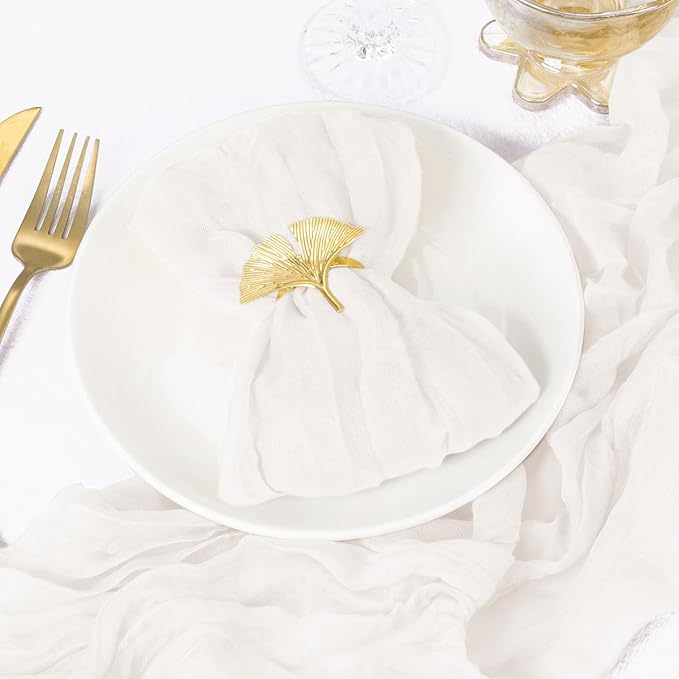 DeZerlor 12 Pack Ivory White Cheesecloth Napkins Spring Cloth Napkins Set of 12 Dinner Napkins Bulk 21x21 Inches for Wedding Bridal Shower Baby Shower Parties