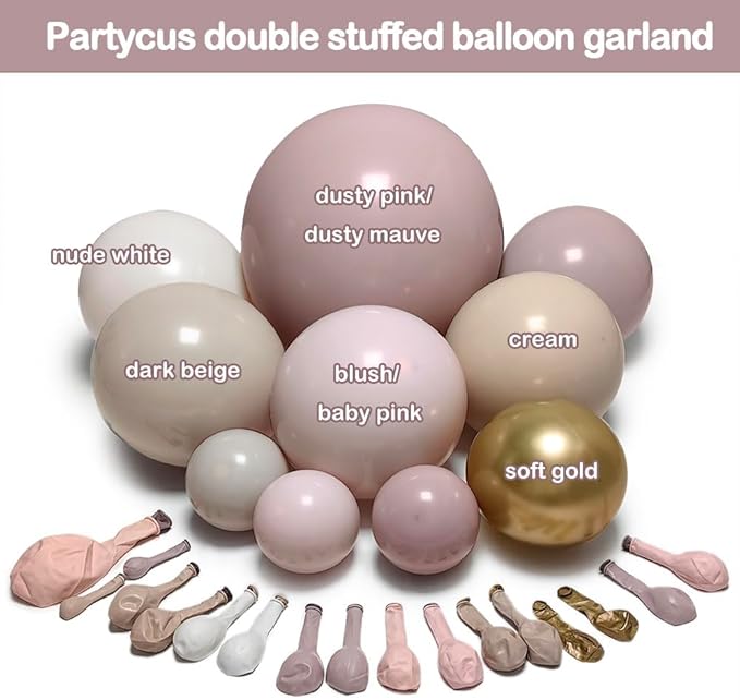 Dusty Light Pink Beige Balloon Arch Double Stuffed Mauve Blush Nude White Cream Matte Balloon Garland Kit for Boho Baby Shower Birthday Baby in Bloom Bridal Wedding Valentine Party Decoration