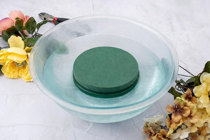 FLOFARE Floral Foam Round Blocks for Flower Arrangements, Green Florist Flower Foam for Fresh & Artificial Flowers, Wedding & Party Décor (4)