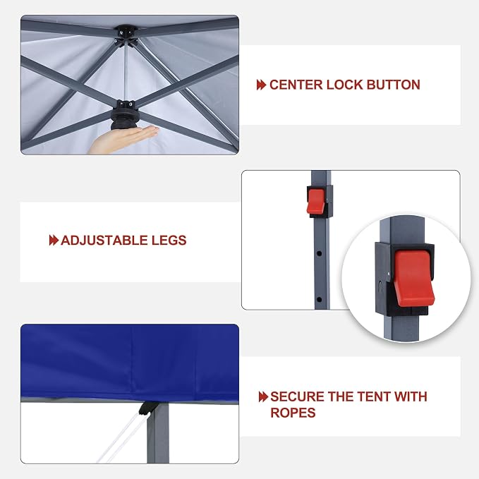 ABCCANOPY 10x10 Pop Up Canopy - Outdoor Patio Portable Canopy Tent Gazebo Heavy Duty for Backyard and Deck with 4 Sandbags and 8 Stakes (Dark Blue)
