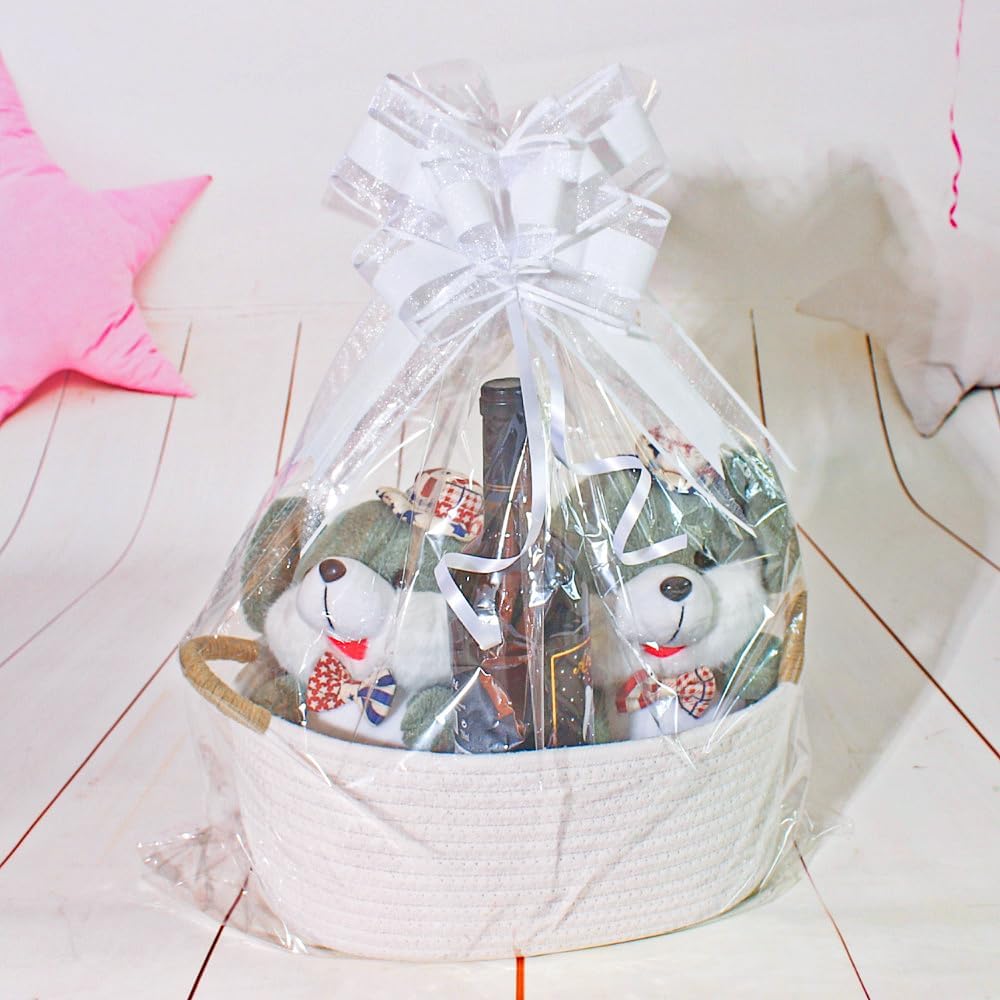 Large White Gift Bow, 10 PCS White Pull Bows for Gift Wrapping, Wedding, Christmas, Valentine's Day, Presents, Flower Basket Decor(8 inches)