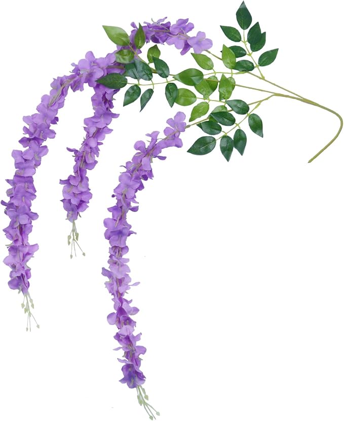 Pauwer Wisteria Hanging Flowers 12 Pack Fake Flower Garland Artificial Wisteria Vines Rattan Silk Flower String Wedding Party Wall Decorations,Purplete