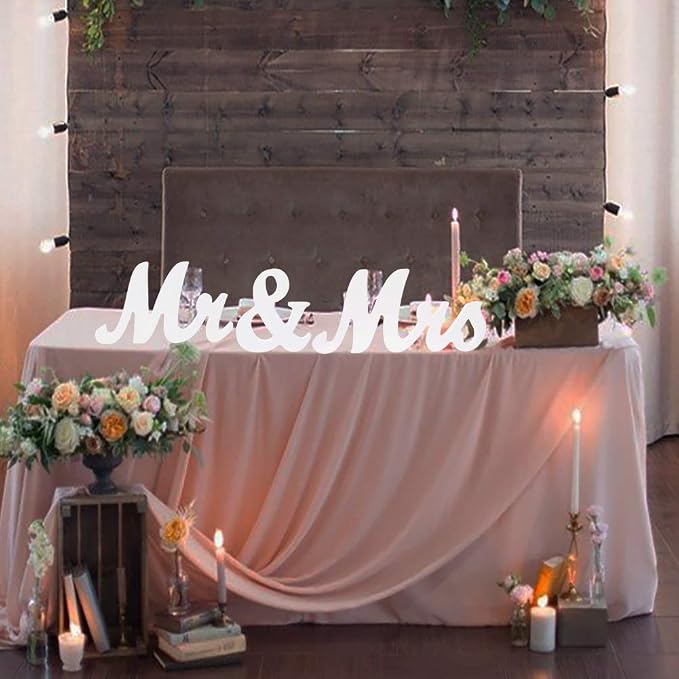 Mr and Mrs Signs Wedding Sweetheart Table Decorations, Wooden Freestanding Letters for Photo Props, Rustic Anniversary Wedding Shower Gift (White)