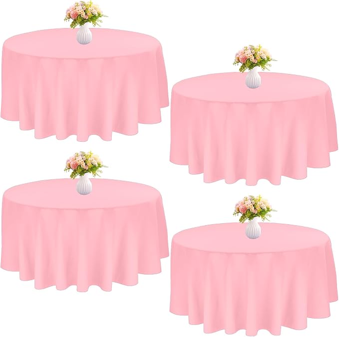 4 Pack 70 Inch Pink Polyester Round Table Cloth Washable Decorative Fabric Table Covers for Wedding Dining Table Buffet Parties Banquet Decor