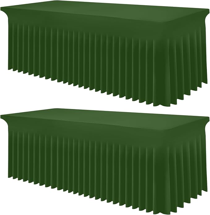Smiry Spandex Tablecloth 2 Pack, Elastic Fitted Stretch Tablecloth for 6FT Rectangle Tables, Waterproof Washable Table Cover Skirt for Wedding, Banquet & Parties (Olive Green, 72Lx30Wx30H Inch)