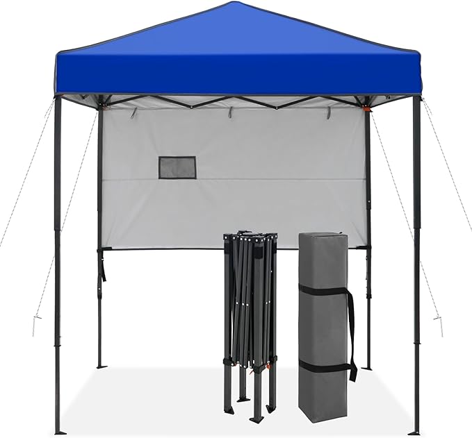 6x4 Pop Up Canopy Tent with Half Wall Panel, Instant Portable Beach Canopy, Outdoor Tent with Carry Bag for Camping, Sports, Tailgating, Events, Blue