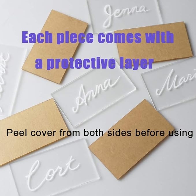 25 Pcs Clear Acrylic Wedding Place Cards, Blank Rectangle Acrylic Name Cards Handwritten Calligraphy Seating Names Place Cards and Wedding Table Decor, 3 1/2 x 2 inch