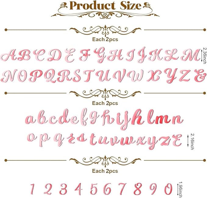 1 Box 128Pcs 63 Styles Letter Cake Topper Pink Acrylic Number Cupcake Toppers Plastic 0-9 Numbers A-Z Letters Mirrored Non Edible Rose Gold Decors for Cake Wedding Anniversary Birthday
