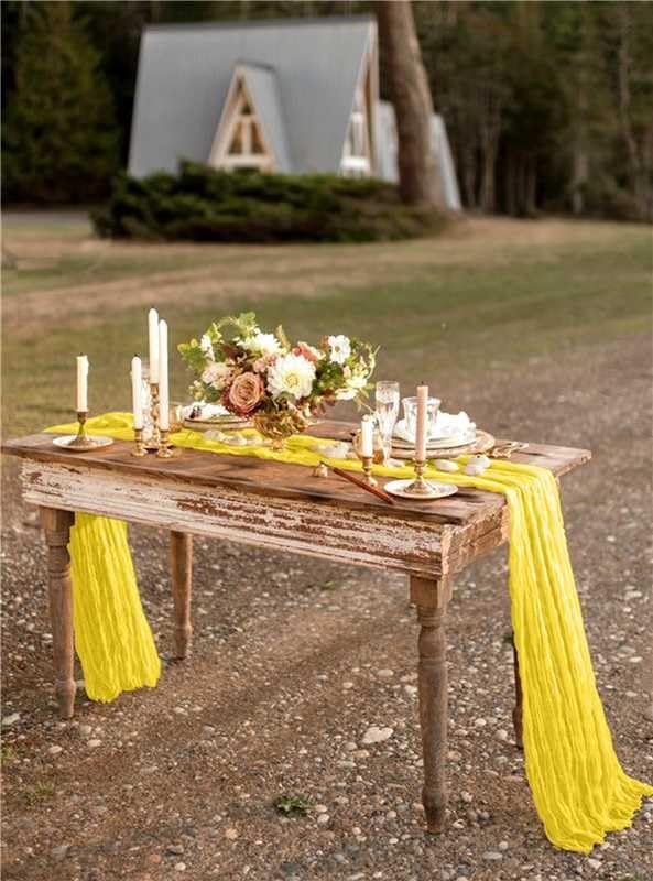 8 Pack Yellow Cheesecloth Table Runner 10FT Boho Gauze Cheese Cloth Table Runner Rustic Sheer Fabric Table Runners for Wedding Bridal Shower Baby Shower Party(21.5×120 Inch)