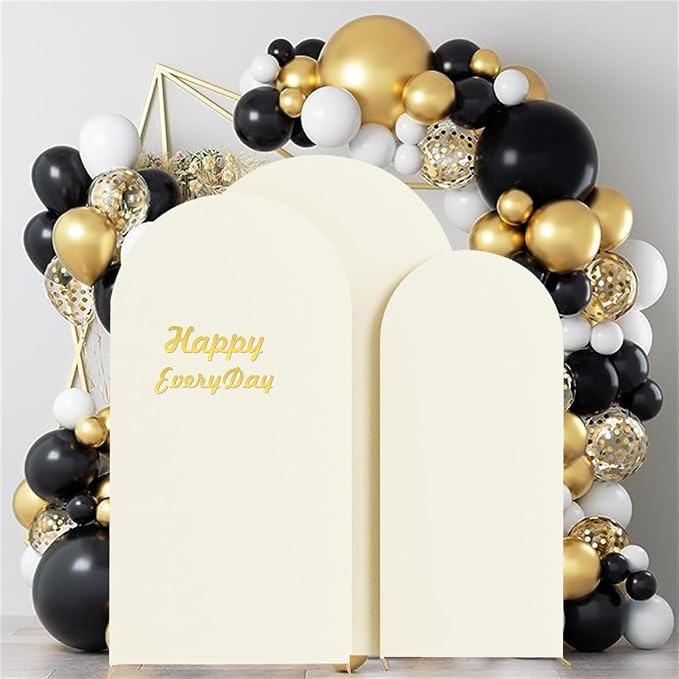 HAINARverS Set of 3 Wedding Arch Cover 6FT,6.6FT,7.2FT Spandex Fitted Stretchy Arch Stand Covers,2 Sided Round Top Chiara Backdrop Cover for Birthday Party Banquet Baby Shower Arch Decoration(Ivory)