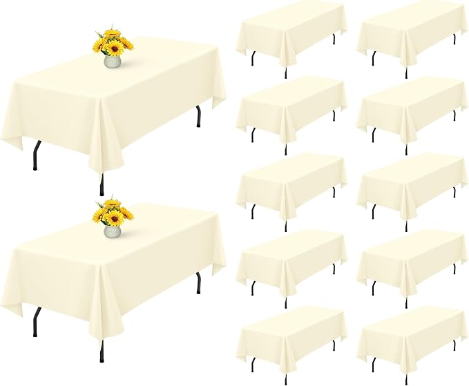 Showgeous 12 Pack Beige Rectangle Tablecloths, 60 x 126 Inch, Wrinkle Resistant, Washable Polyester, Perfect for 8 Foot Tables, Weddings, Parties, Banquets