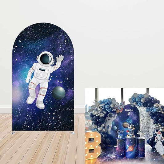Astronaut Boys Birthday Party Arch Backdrop Cover Arches Stand Stretchy Cover Space Universe Trip Around The Sun Baby Shower Decorations Prop (3.3x6.5ft,3239)