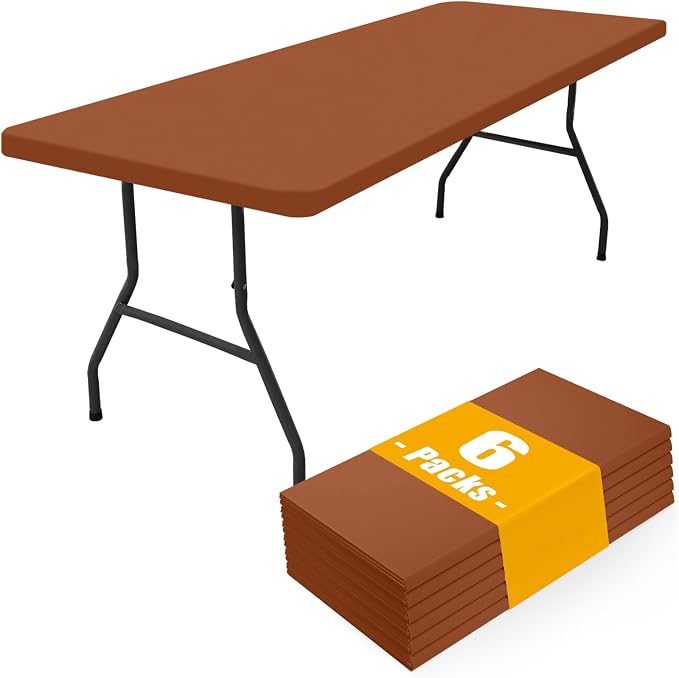 Smiry 6 Pack Rectangle Picnic Table Cloth, Waterproof Elastic Fitted Tablecloths, Washable Polyester Rectangular Patio Table Cover for Camping, Indoor and Outdoor (Terracotta, 30"x72")