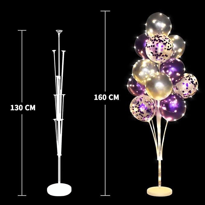 Cicicooie 2 Set Floor Balloon Stand Kit with String Light Balloon Holder Centerpieces Floor Decoration for Birthday Party Bachelorette Party (Purple&Silver)