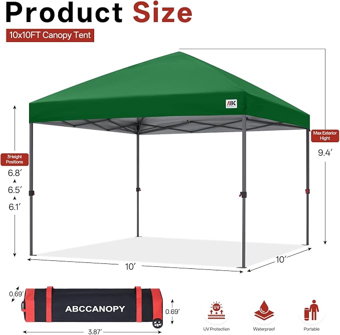 ABCCANOPY Pop Up Canopy - Outdoor Patio Portable Canopy Tent Heavy Duty for Backyard and Deck with 4 Sandbags(Green, 10x10)