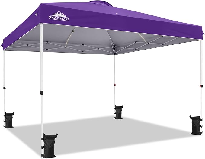 EAGLE PEAK Pop Up Canopy Tent with Wheeled Carry Bag, 8 Stakes, 4 Ropes, 4 Weight Bags, Easy Set Up Tent Canopy, 12x12 ft, 144sqft of Shade, Purple