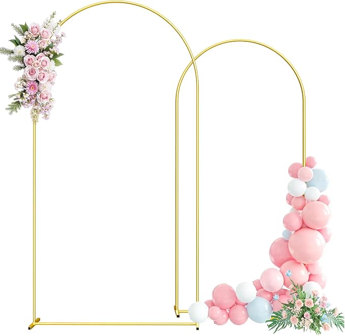Metal Arch Backdrop Stand, 7.2FT+6FT Wedding Arch Frame, Gold Wedding Arch Backdrop Stand Set of 2, Balloon Arch Backdrop for Wedding Birthday Party Baby Shower Graduation Ceremony