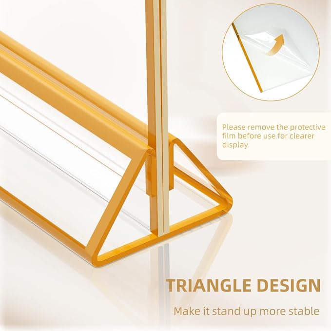 PPH-Sisy Acrylic Sign Holder 5x7 Gold Picture Frame Clear Acrylic Frames Display Stand Double Sided Table Menu Holders for Wedding Table Numbers Restaurant Photos (8 pcs)
