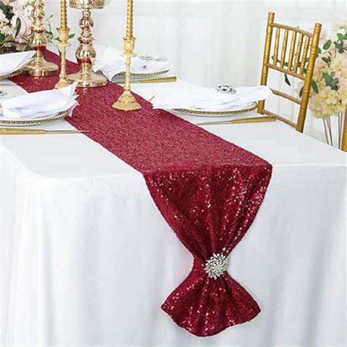 JYFLZQ Burgundy Sequin Table Runner 12" x 72" Sparkly Burgundy Metallic Table Runner Glitter Sequin Runner for Table Birthday Party Event Decorations