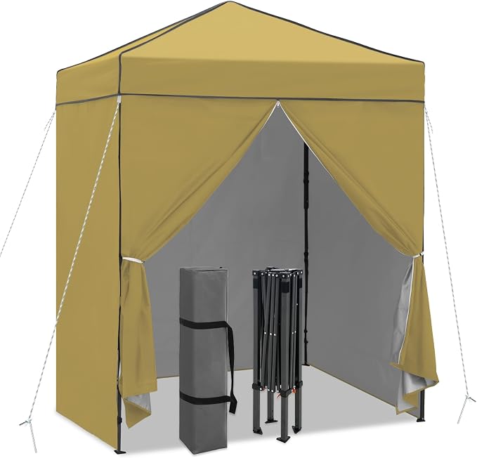 6x4 Pop Up Canopy Tent with Four Wall Panels, Instant Portable Beach Canopy, Outdoor Tent with Carry Bag for Camping, Sports, Tailgating, Events, Beige