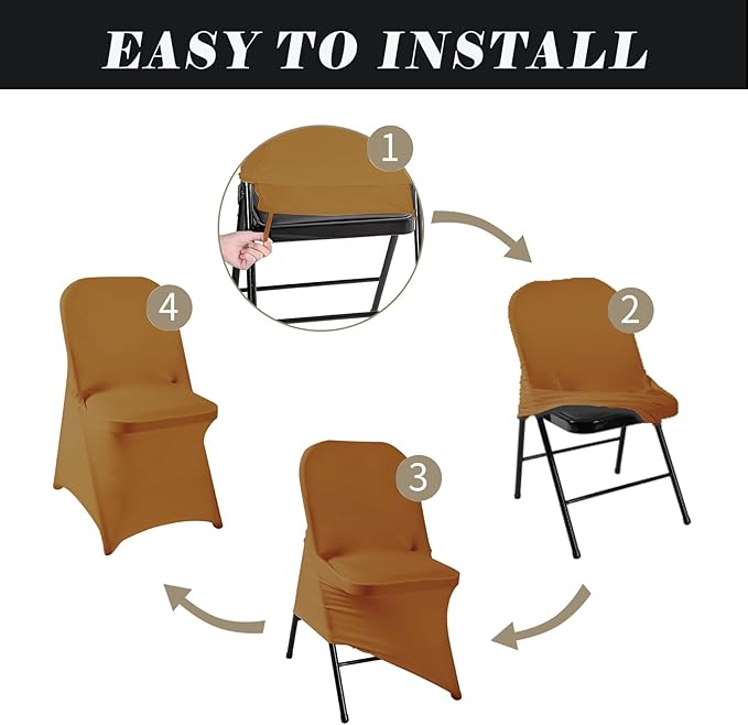 12 PCS Waterproof Stretch Spandex Folding Chair Covers, Dining Room Chair Slipcovers Protector for Wedding, Banquet, Party, Holidays, Celebration and Decoration（Gold）