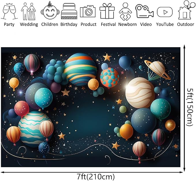 7x5ft Planetary Solar System Backdrop Outer Space Theme Photography Background for Astronaut Baby Kids Birthday Party Cake Smash Decoration Banner