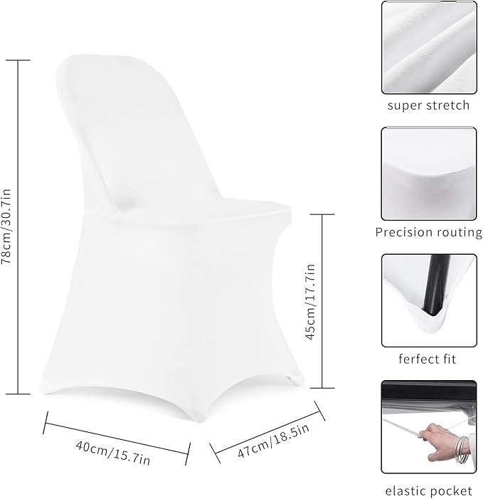 HAINARverS Stretch Spandex Folding Chair Covers 50PCS, Universal Fitted Chair Cover Protector for Wedding, Party, Banquet, Holidays, Celebration, Decor (White, 50 PCs)
