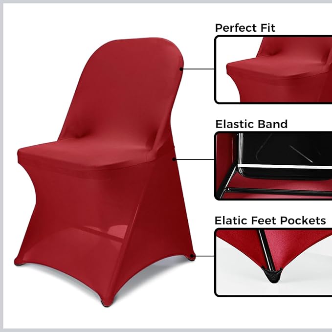 Babenest Spandex Folding Chair Covers Upgraded Universal Stretch Washable Fitted Chair Slipcovers Protector for Wedding, Holidays, Banquet, Party, Celebration (30, Red)