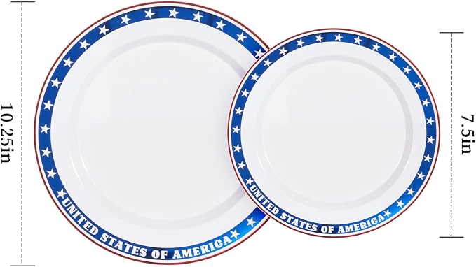 Goodluck 60Pcs 4th of July Plastic Plates, 30 10.25" Dinner & 30 7.5" Dessert Plates, Patriotic Red White and Blue Tableware with USA Flag Design for Independence Day BBQ