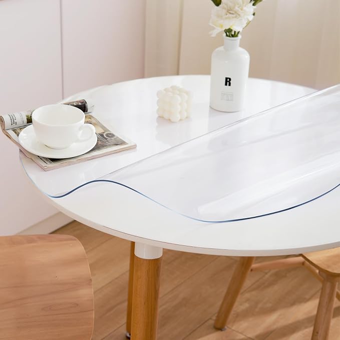 48 Inch Round Clear Table Cover Protector, Clear Round Protector for Dining Room Table, 1.5mm Thick Waterproof Round Plastic Vinyl Table Pad