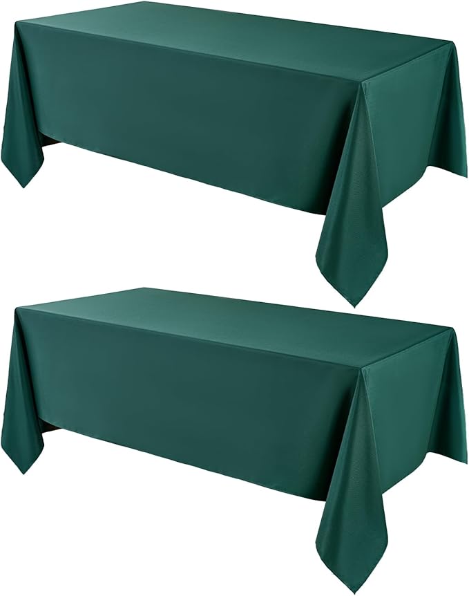 Rectangle Tablecloths 90x132 Inch 2 Pack Dark Green Tablecloth for 6ft Washable Decorative Linen Polyester Table Cloths for 8ft Dining Table Banquets Buffet Parties and Wedding