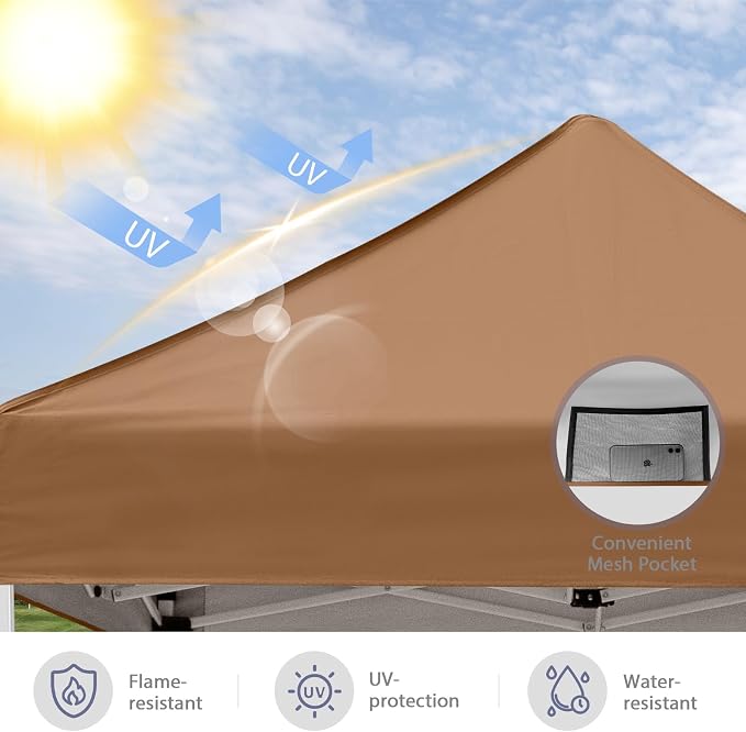 5x5 Pop Up Canopy Tent, Instant Portable Beach Canopy, Outdoor Tent with Carry Bag for Camping, Sports, Tailgating, Events, Khaki