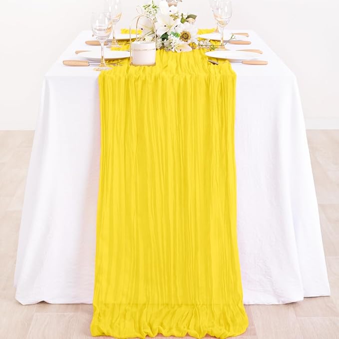 MLMC 2 Pack Yellow Table Runner 10ft Rustic Summer Cheesecloth Table Runner Gauze Cheese Cloth Centerpiece Decororations 35x120 Inches for Wedding Baby Shower Outdoor Picninc Decor