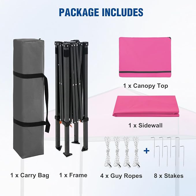 6x4 Pop Up Canopy Tent with One Wall Panel, Instant Portable Beach Canopy, Outdoor Tent with Carry Bag for Camping, Sports, Tailgating, Events, Pink