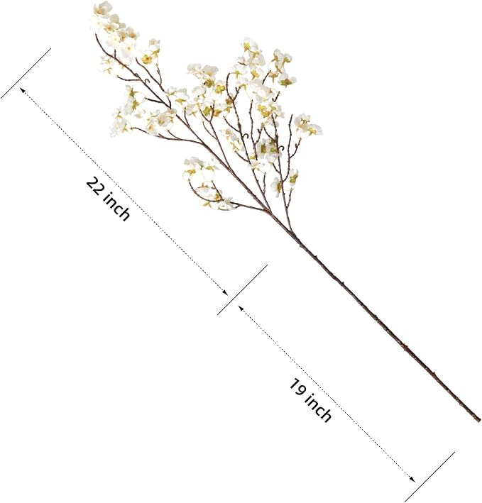 Ammyoo 4 Pcs Artificial Cherry Blossom Flower Branches, Bulk Silk Faux Flowers Real Touch Bouquet for Home Wedding Party Centerpieces Spring Summer Decor, Vase Not Included (White)