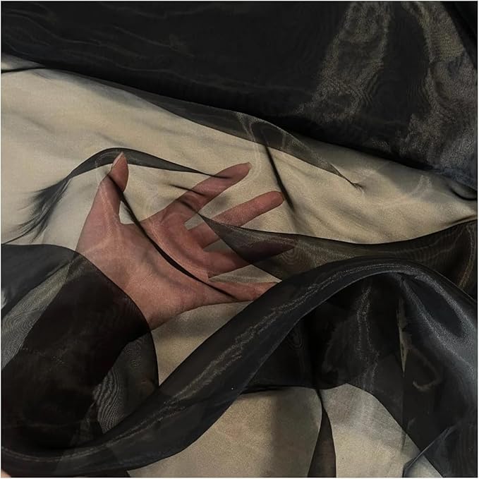 MDS Pack of 1 Yard Sheer Organza Fabric for Wedding Party Home Event Banquet Decorations, Backdrop Curtain Craft Dress Sewing Fashion DIY Crystal Organza Tulle Fabric Bolt 44” Wide - Black