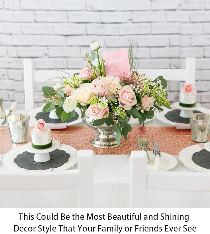 ShinyBeauty Rose Gold Sequin Table Runner 12''x108 Table Runner for Party Rose Gold Wedding Table Runner Glitter Table Runner for Baby Shower Birthday Bridal Shower Table Decor