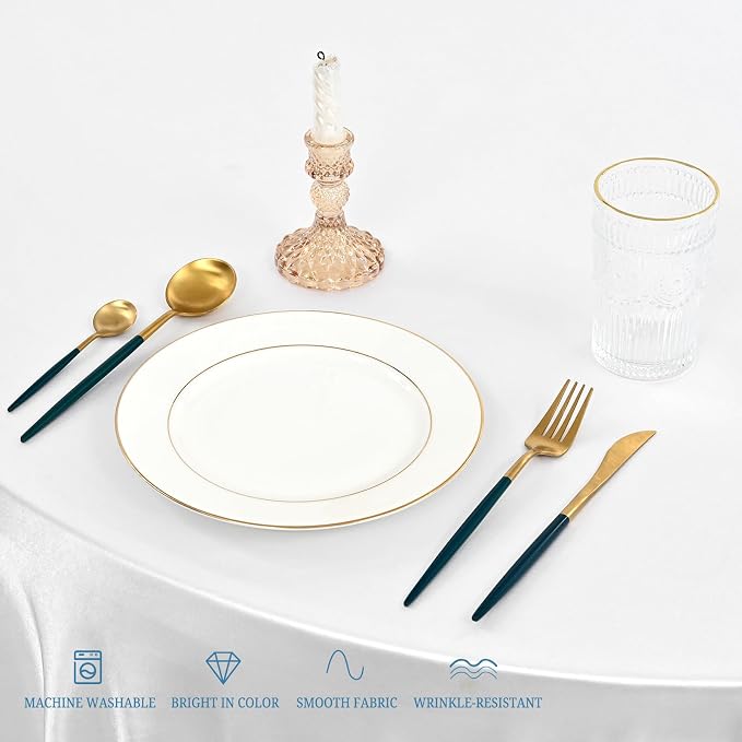 12 Pack 120 Inch Round Satin Tablecloth, White, Wrinkle & Stain Resistant, Perfect for Weddings & Fine Dining