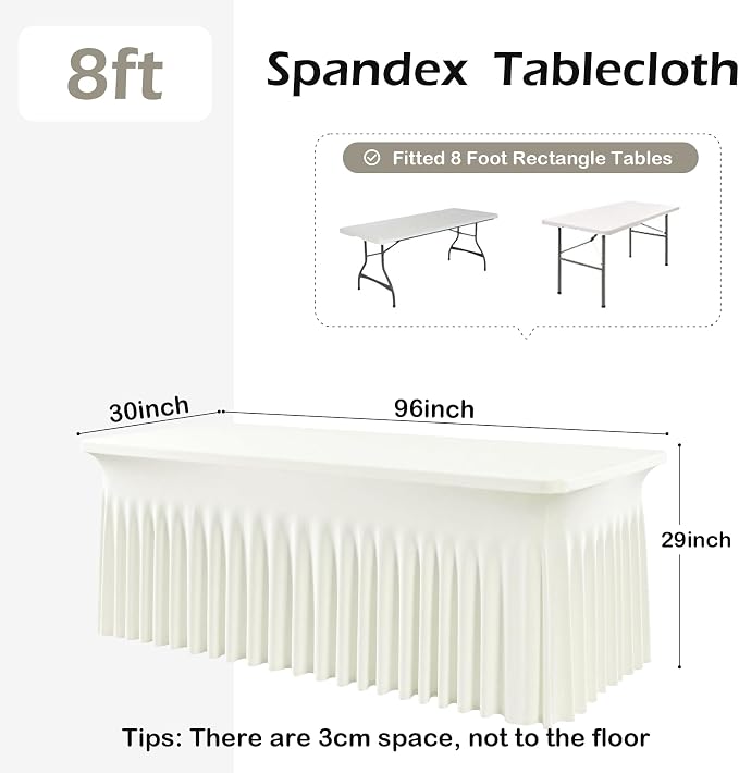 NSSONBEN 4 pk Ivory Spandex Tablecloths for 8 Foot Rectangle Tables,Wrinkle Free Stretchy Cream Table Clothes Fitted Table Cover 8 ft Desk Skirt for Parties Weddings Birthday Banquet Baby Shower