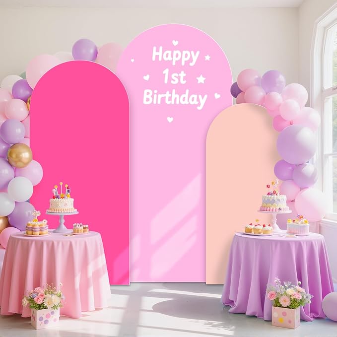Set of 3 Arch Cover Pink Arched Backdrop Cover 6FT 5FT 4FT Wedding Arches Backdrop Stand Covers Spandex Chiara Backdrops Arch Covers for Birthday Party Bridal Baby Shower Ceremony Decorations