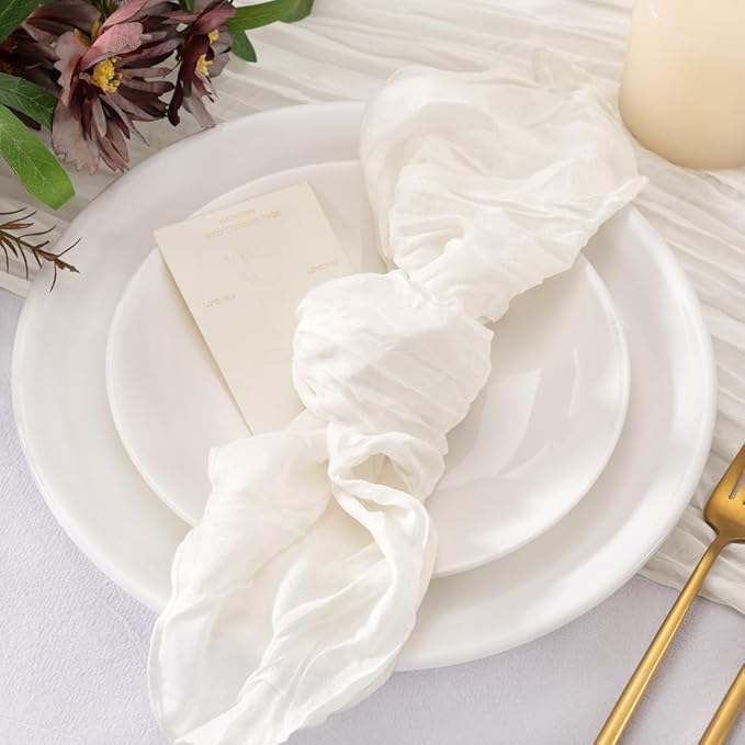 20 Pack Ivory Cheesecloth Napkins Washable White Spring Summer Cloth Napkins Set of 20 Bulk 21x21 Inches for Dinner Wedding Baby Bridal Shower Birthday Party Table Decor