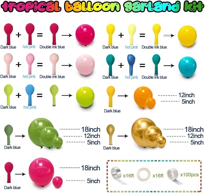 Tropical Balloons Arch Pink Green Orange Gold Balloons Pastel Yellow Teal Balloon Garland For Flamingo Beach Hawaiian Luau Aloha Summer Birthday Baby Shower Party Decorations