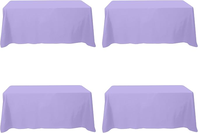BRILLMAX 4 Pack Lavender Tablecloths 90 x 132 Inch for 6ft Rectangle Tables - 150 GSM Polyester Fabric, Floor Length Drop, Water, Stain & Wrinkle Resistant Cloth Cover for Wedding Reception Banquet
