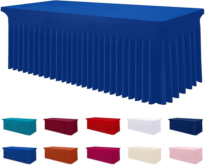 Smiry Spandex Tablecloth, Elastic Fitted Stretch Tablecloth for 4FT Rectangle Tables, Waterproof Washable Table Cover Skirt for Outdoor, Wedding, Banquet & Parties (Blue, 48Lx24Wx30H Inch)